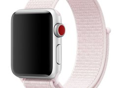 Curea iUni compatibila cu Apple Watch 1/2/3/4/5/6/7, 44mm, Nylon Sport, Woven Strap, Soft Pink